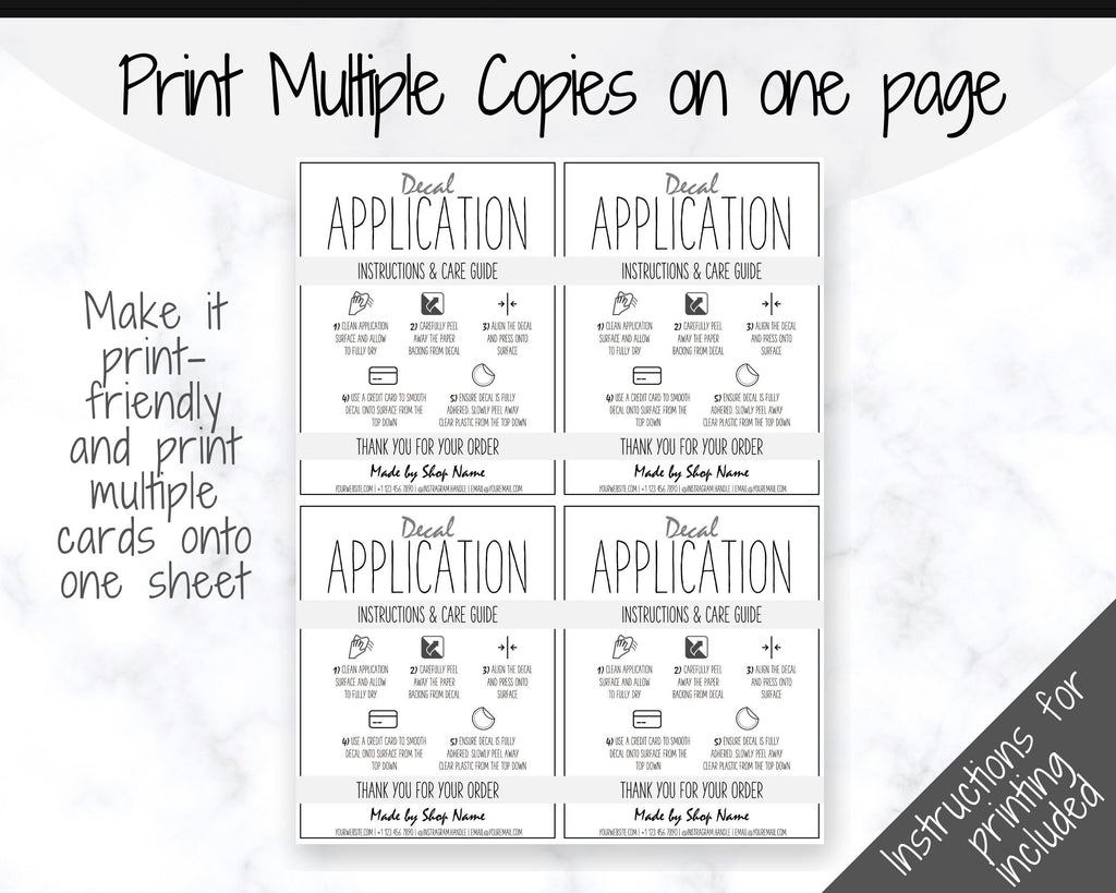 EDITABLE Vinyl Decal Care Card Printable Instructions | Grey editable-vinyl-decal-care-card-printable-instructions-grey