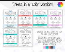 Load image into Gallery viewer, EDITABLE Vinyl Decal Care Card Instructions, Printable Decal Application Order Card, DIY Sticker Seller Packaging Label, Care Cards | Multicolor Bundle
