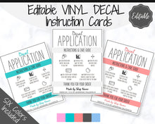 Load image into Gallery viewer, EDITABLE Vinyl Decal Care Card Instructions, Printable Decal Application Order Card, DIY Sticker Seller Packaging Label, Care Cards | Multicolor Bundle
