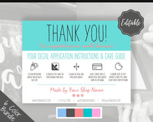 Load image into Gallery viewer, EDITABLE Vinyl Decal Thank You Business Card Instructions, BUNDLE Printable Decal Application Order Card, DIY Sticker Seller Packaging Label | Multicolor Bundle
