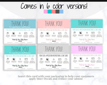 Load image into Gallery viewer, EDITABLE Vinyl Decal Thank You Business Card Instructions, BUNDLE Printable Decal Application Order Card, DIY Sticker Seller Packaging Label | Multicolor Bundle
