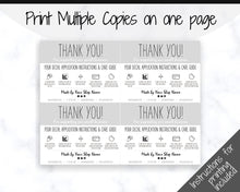 Load image into Gallery viewer, EDITABLE Vinyl Decal Thank You Business Card Instructions, Printable Decal Application Order Cards, DIY Sticker Seller Packaging Label | Grey
