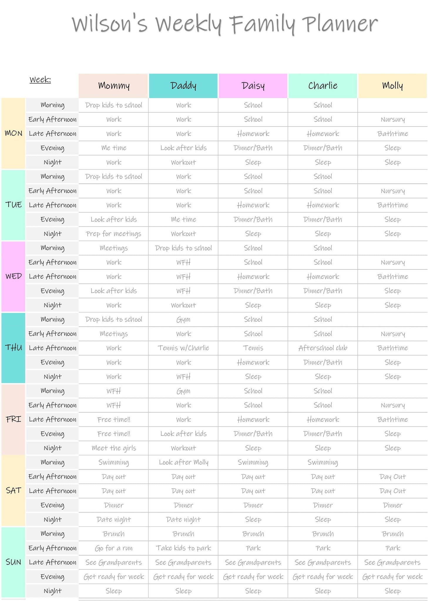 Family Week Planner  Weekly schedule of your whole family – Butler and  Hill UK