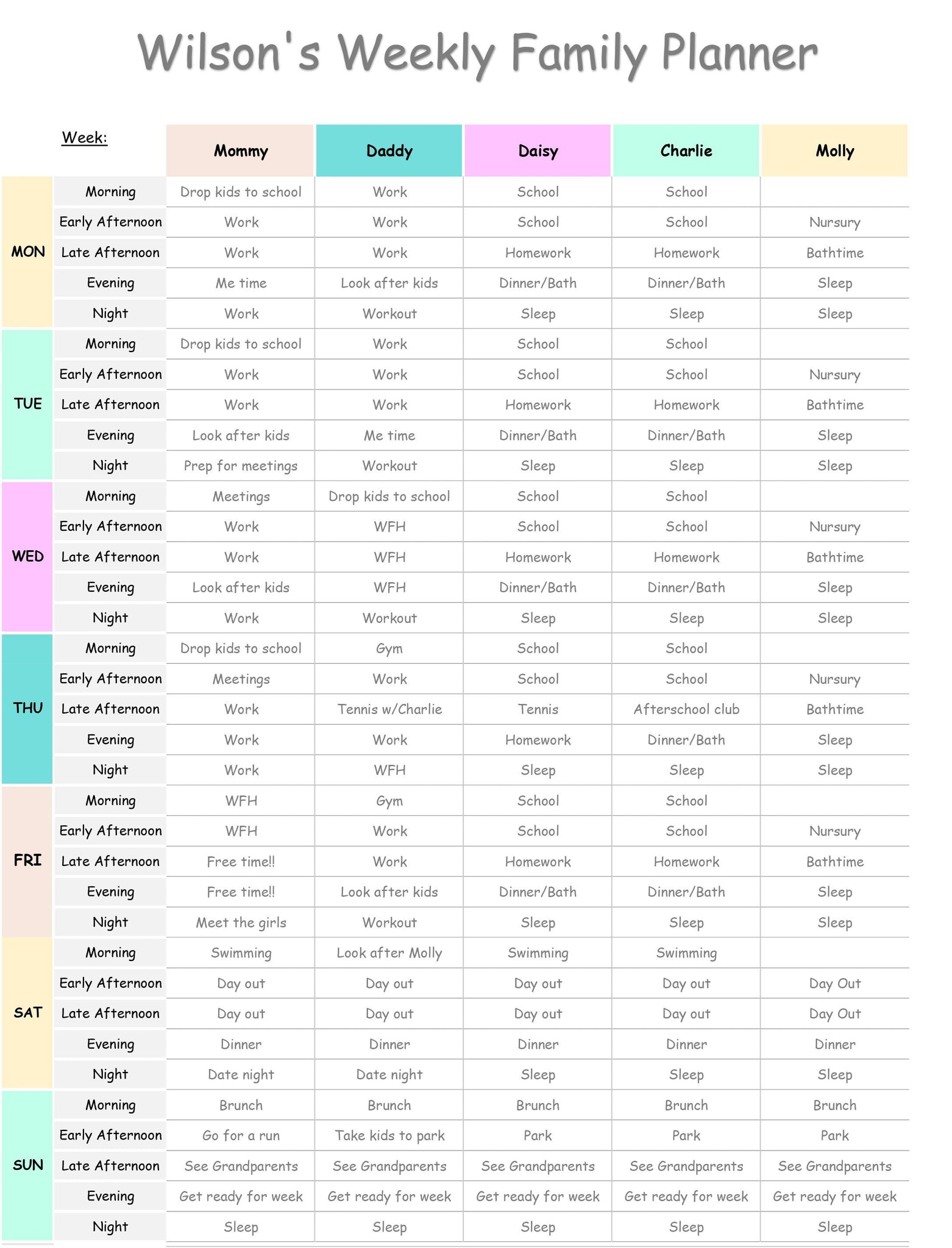 Colorful Family Chore Chart, Editable Family Planner Printable, Weekly  Family Schedule, Family Calendar, Command Center, Household Kid Adult 