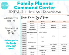 Load image into Gallery viewer, EDITABLE Weekly FAMILY PLANNER | Family Planner | Printable Family Calendar | Family Weekly Schedule | Command Center | Plan | Homeschool - Style 4
