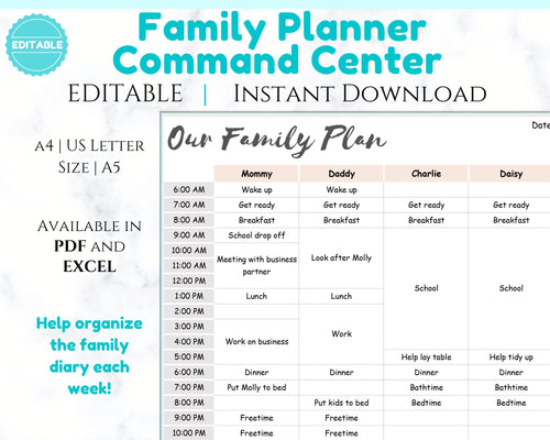 EDITABLE Weekly FAMILY PLANNER | Family Planner | Printable Family Calendar | Family Weekly Schedule | Command Center | Plan | Homeschool - Style 4