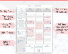 Load image into Gallery viewer, EDITABLE Weekly Planner Printable, Hourly Planner, Week on 2 pages WO2P, Weekly Schedule, Undated Planner, 2021 Weekly Organizer, To Do List - Mono
