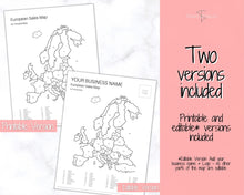 Load image into Gallery viewer, EUROPE Sales Map, EDITABLE Etsy Sales Map, Small Business European Sales Map, Procreate, Postcode, Color In, Printable Order Tracker
