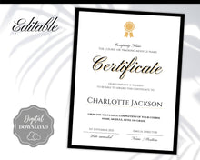 Load image into Gallery viewer, Editable Certificate Template, Certificate of Completion, Achievement, Award, Recognition, Hair, Massage, Lashes Course, Training, BUNDLE | Portrait
