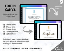 Load image into Gallery viewer, Editable Certificate Template, Certificate of Completion, Achievement, Award, Recognition, Hair, Massage, Lashes Course, Training, BUNDLE | Portrait
