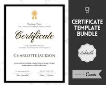 Load image into Gallery viewer, Editable Certificate Template, Certificate of Completion, Achievement, Award, Recognition, Hair, Massage, Lashes Course, Training, BUNDLE | Portrait
