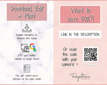 Load image into Gallery viewer, Editable Content Calendar, Google Sheets Spreadsheet, Social Media Manager, Monthly Content Planner, Instagram, Youtube, TikTok, Influencer | Pink
