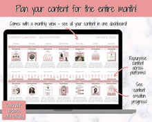 Load image into Gallery viewer, Editable Content Calendar, Google Sheets Spreadsheet, Social Media Manager, Monthly Content Planner, Instagram, Youtube, TikTok, Influencer | Pink

