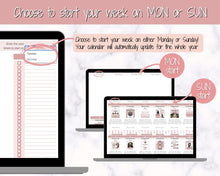 Load image into Gallery viewer, Editable Content Calendar, Google Sheets Spreadsheet, Social Media Manager, Monthly Content Planner, Instagram, Youtube, TikTok, Influencer | Pink
