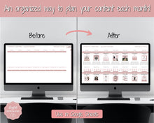 Load image into Gallery viewer, Editable Content Calendar, Google Sheets Spreadsheet, Social Media Manager, Monthly Content Planner, Instagram, Youtube, TikTok, Influencer | Pink
