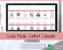 Load image into Gallery viewer, Editable Content Calendar, Google Sheets Spreadsheet, Social Media Manager, Monthly Content Planner, Instagram, Youtube, TikTok, Influencer | Pink
