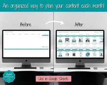 Load image into Gallery viewer, Editable Content Calendar, Google Sheets Spreadsheet, Social Media Manager, Monthly Content Planner, Instagram, Youtube, TikTok, Influencer | Teal
