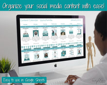 Load image into Gallery viewer, Editable Content Calendar, Google Sheets Spreadsheet, Social Media Manager, Monthly Content Planner, Instagram, Youtube, TikTok, Influencer | Teal
