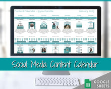 Load image into Gallery viewer, Editable Content Calendar, Google Sheets Spreadsheet, Social Media Manager, Monthly Content Planner, Instagram, Youtube, TikTok, Influencer | Teal
