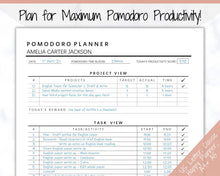 Load image into Gallery viewer, Editable POMODORO Planner, Productivity Planner Pages, Student Project Planner, Printable To Do List, Daily Pomodoro Time &amp; Task Tracker
