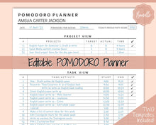 Load image into Gallery viewer, Editable POMODORO Planner, Productivity Planner Pages, Student Project Planner, Printable To Do List, Daily Pomodoro Time &amp; Task Tracker
