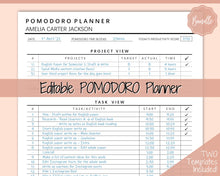 Load image into Gallery viewer, Editable POMODORO Planner, Productivity Planner Pages, Student Project Planner, Printable To Do List, Daily Pomodoro Time &amp; Task Tracker
