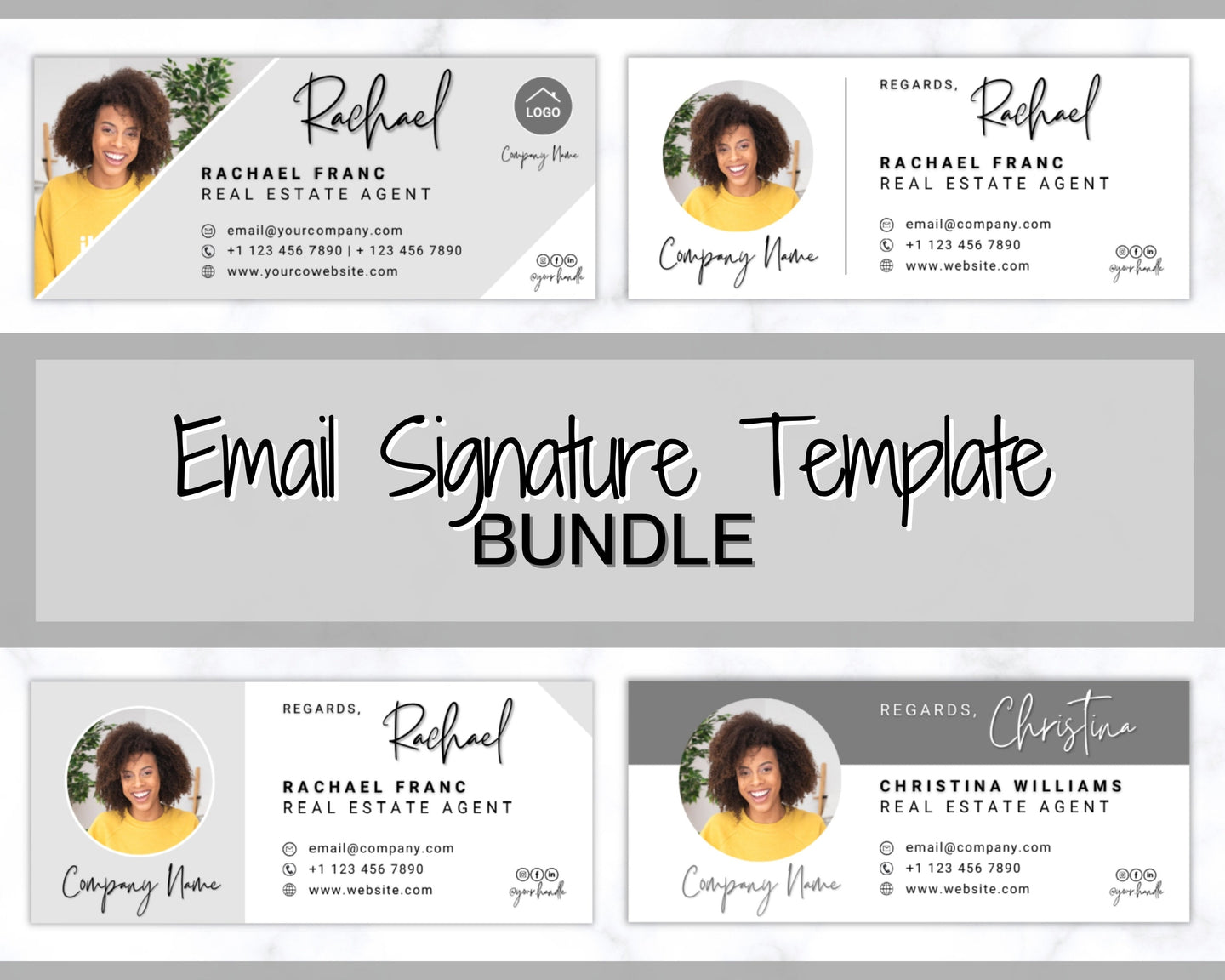 Email Signature Template BUNDLE! Add Logo & photo! Editable Canva Signature Design. Minimalist, Realtor, Real Estate, Professional, Gmail | Bundle 2