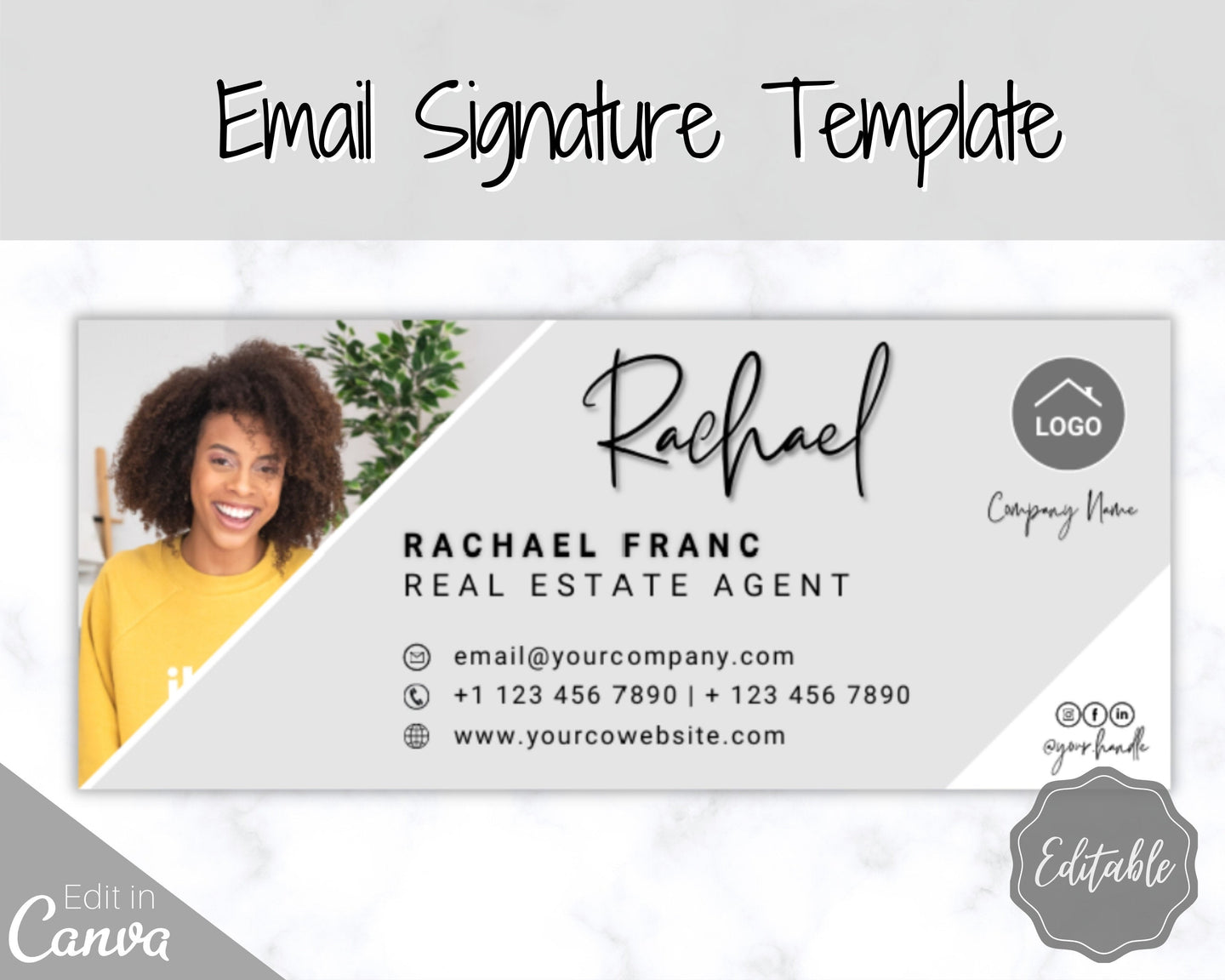 Email Signature Template with logo & photo! Editable Canva Signature Design. Minimalist, Realtor Marketing, Real Estate, Professional, Gmail | Style 10