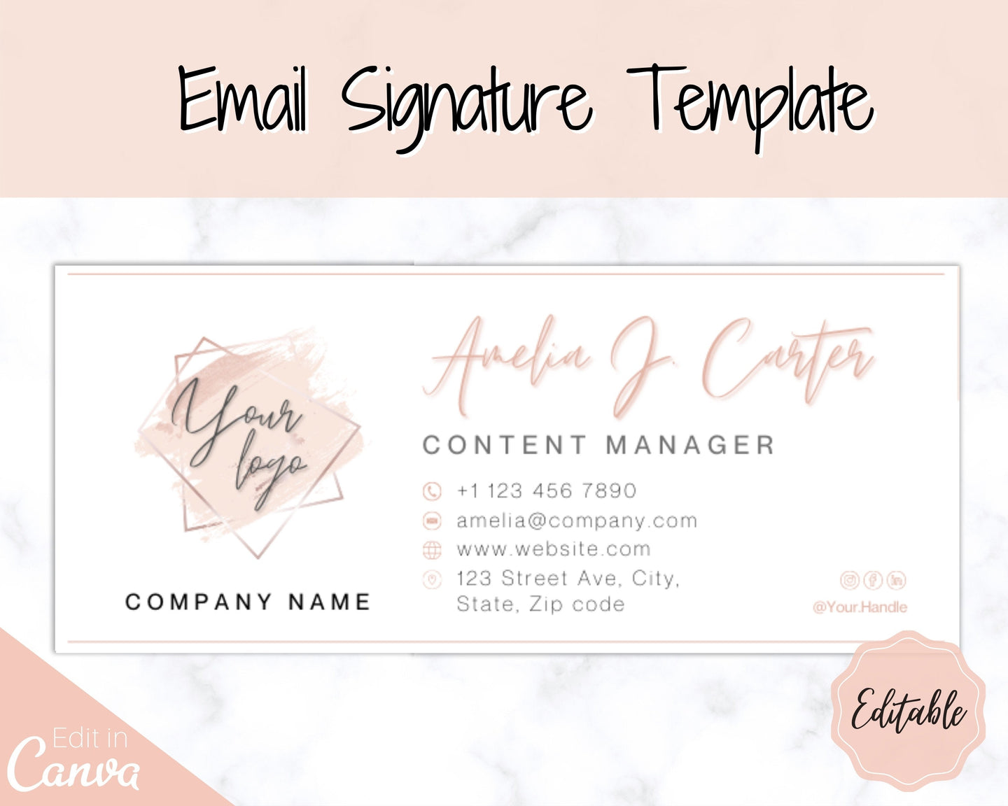Email Signature Template with logo & photo! Editable Canva Signature Design. Minimalist, Realtor Marketing, Real Estate, Professional, Gmail | Style 11