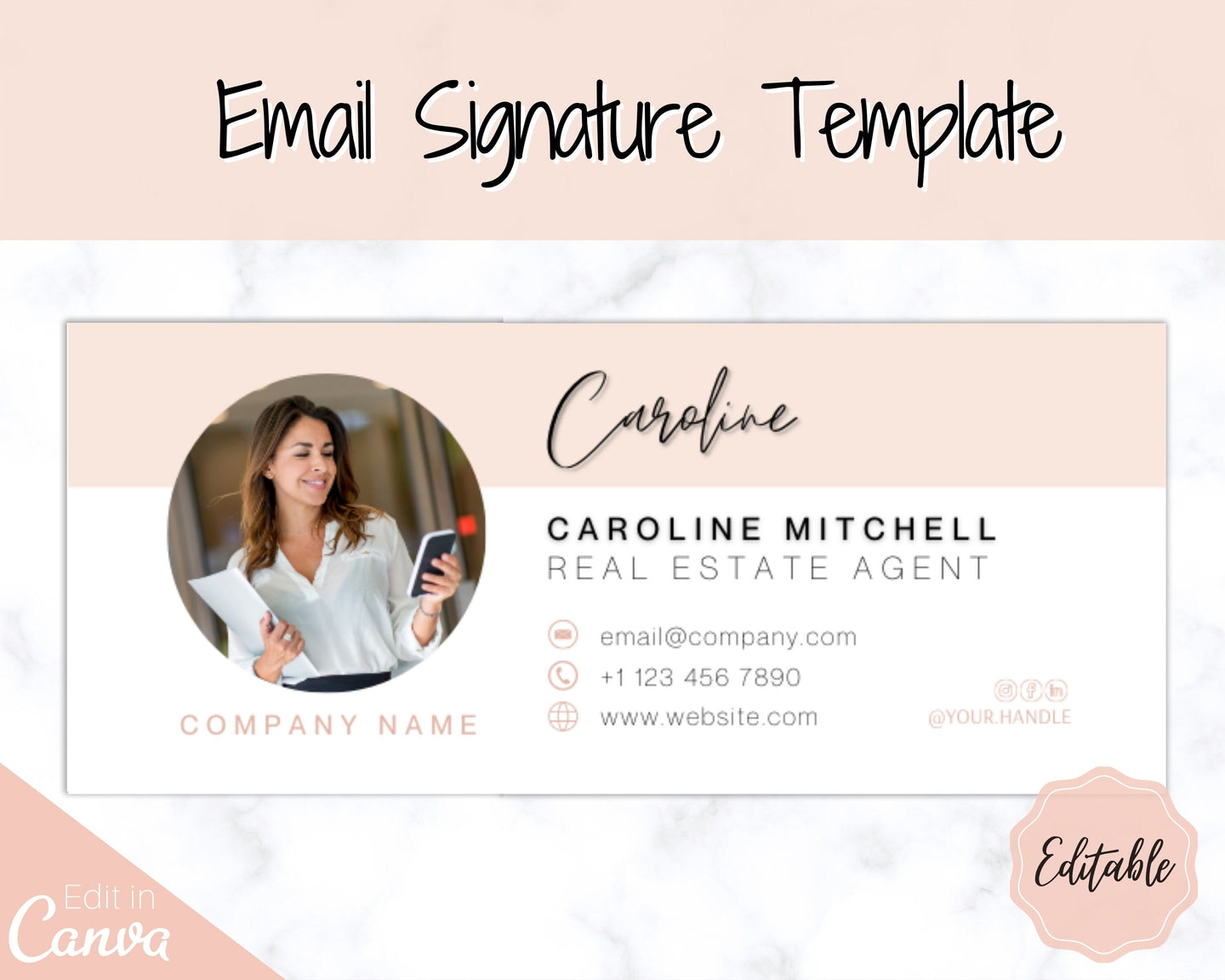 Email Signature Template with logo & photo! Editable Canva Signature Design. Minimalist, Realtor Marketing, Real Estate, Professional, Gmail | Style 12