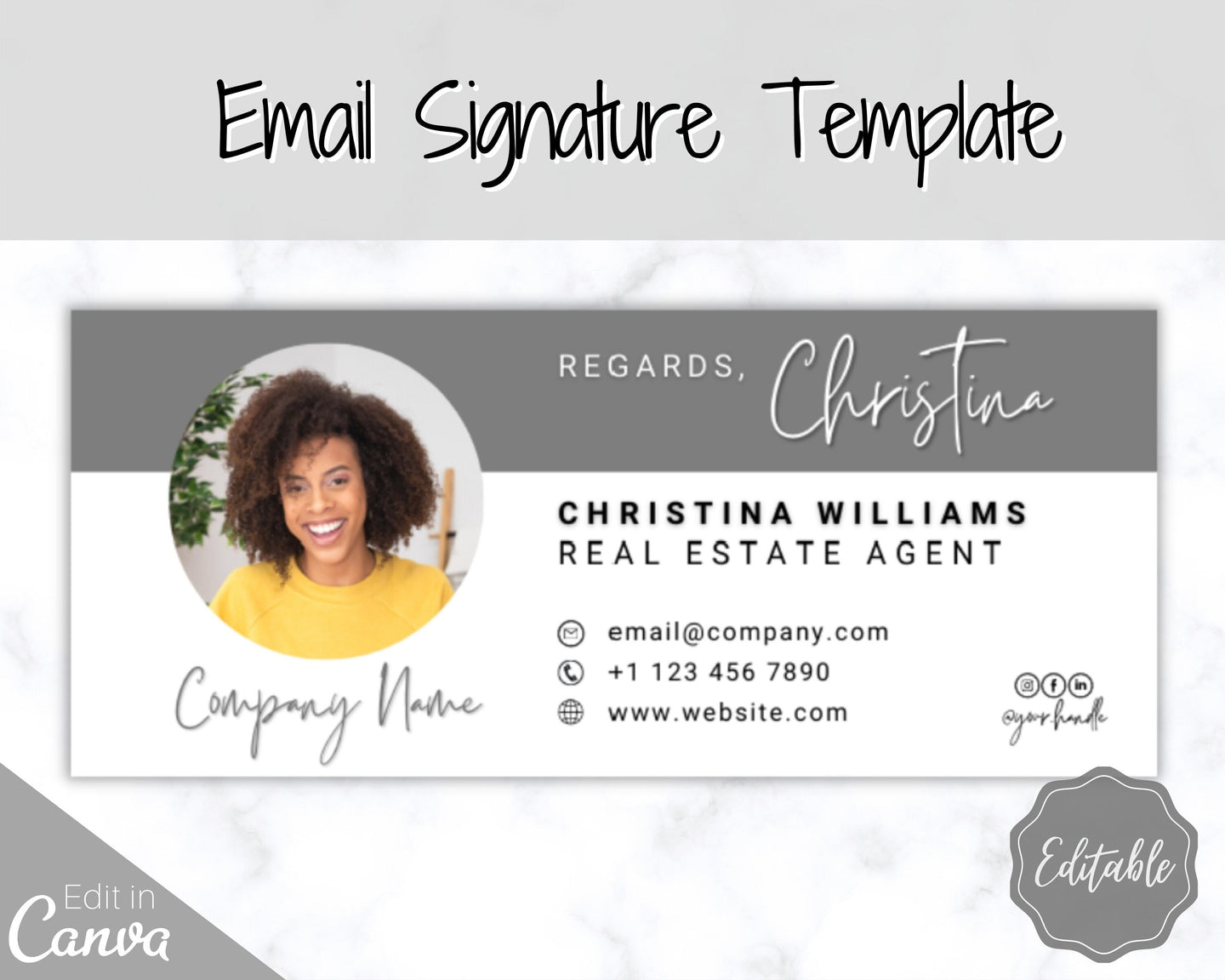 Email Signature Template with logo & photo! Editable Canva Signature Design. Minimalist, Realtor Marketing, Real Estate, Professional, Gmail | Style 13