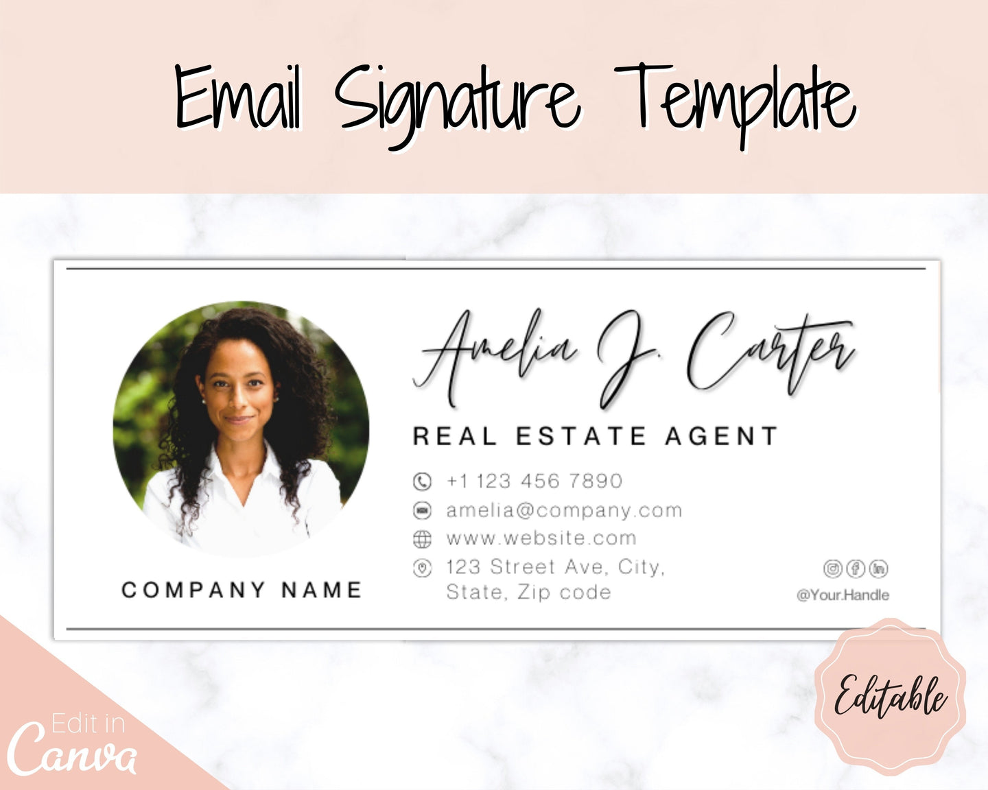 Email Signature Template with logo & photo! Editable Canva Signature Design. Minimalist, Realtor Marketing, Real Estate, Professional, Gmail | Style 14