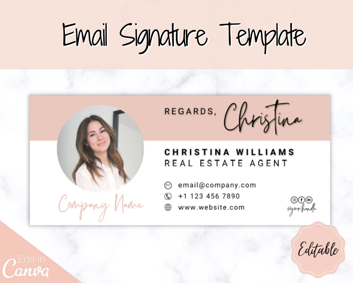 Email Signature Template with logo & photo! Editable Canva Signature Design. Minimalist, Realtor Marketing, Real Estate, Professional, Gmail | Style 15