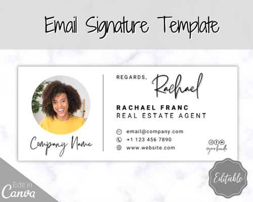 Email Signature Template with logo & photo! Editable Canva Signature Design. Minimalist, Realtor Marketing, Real Estate, Professional, Gmail | Style 16