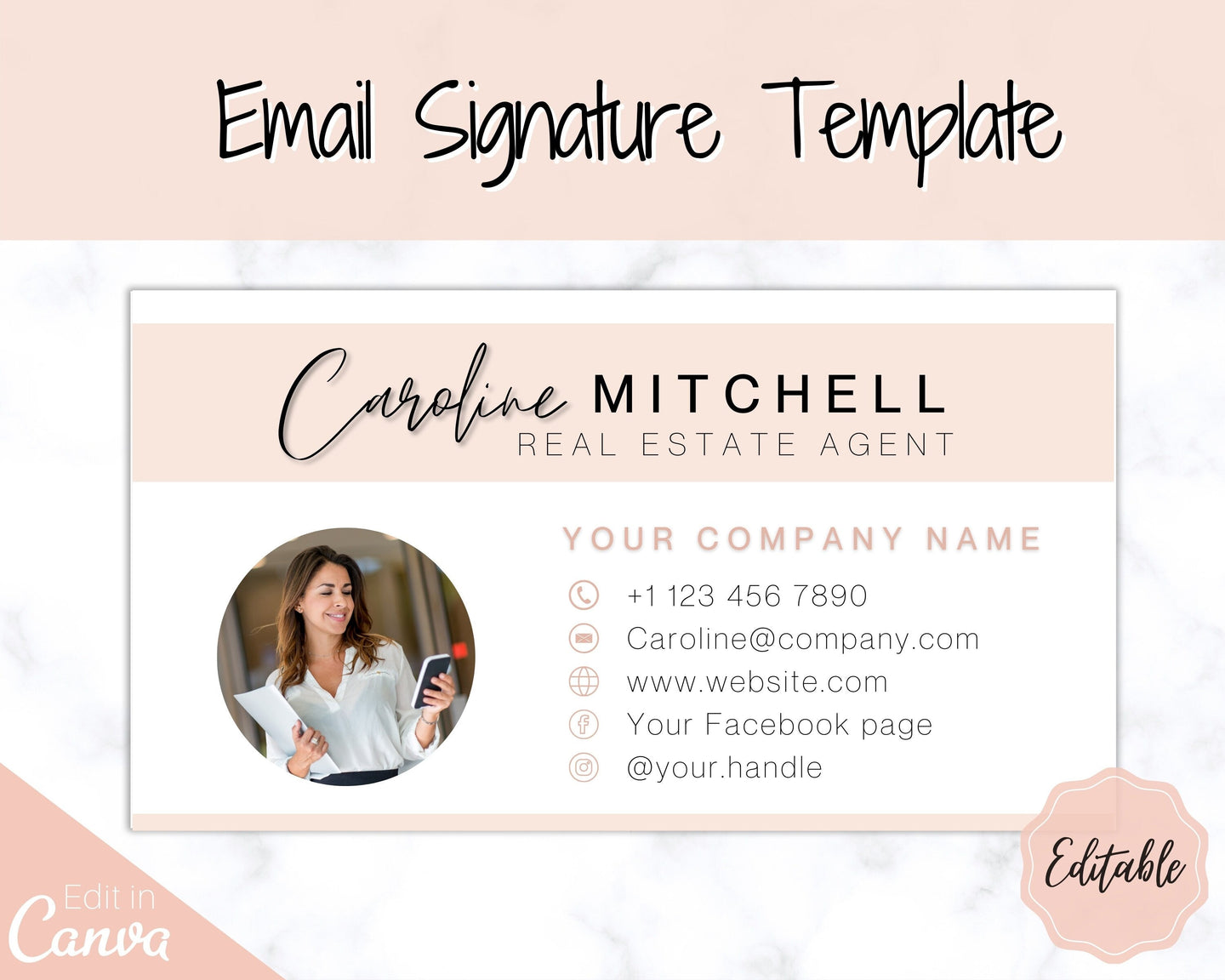Email Signature Template with logo & photo! Editable Canva Signature Design. Minimalist, Realtor Marketing, Real Estate, Professional, Gmail | Style 2