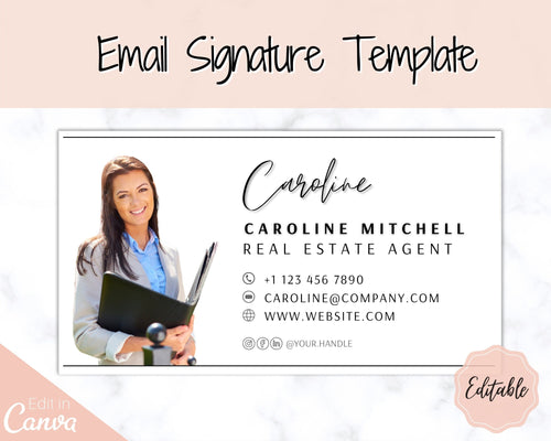 Email Signature Template with logo & photo! Editable Canva Signature Design. Minimalist, Realtor Marketing, Real Estate, Professional, Gmail | Style 3