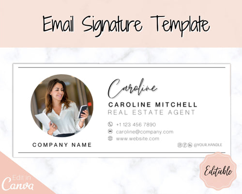 Email Signature Template with logo & photo! Editable Canva Signature Design. Minimalist, Realtor Marketing, Real Estate, Professional, Gmail | Style 4