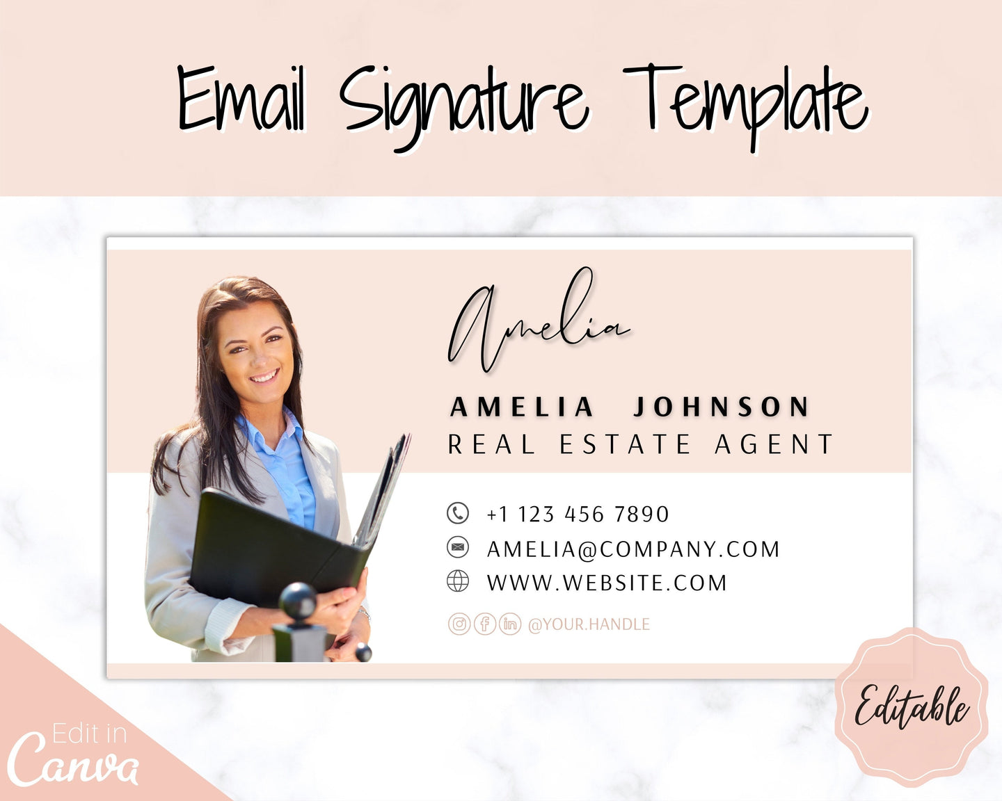 Email Signature Template with logo & photo! Editable Canva Signature Design. Minimalist, Realtor Marketing, Real Estate, Professional, Gmail | Style 5