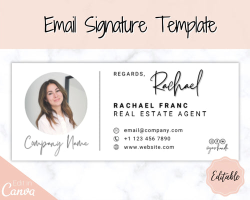 Email Signature Template with logo & photo! Editable Canva Signature Design. Minimalist, Realtor Marketing, Real Estate, Professional, Gmail | Style 6