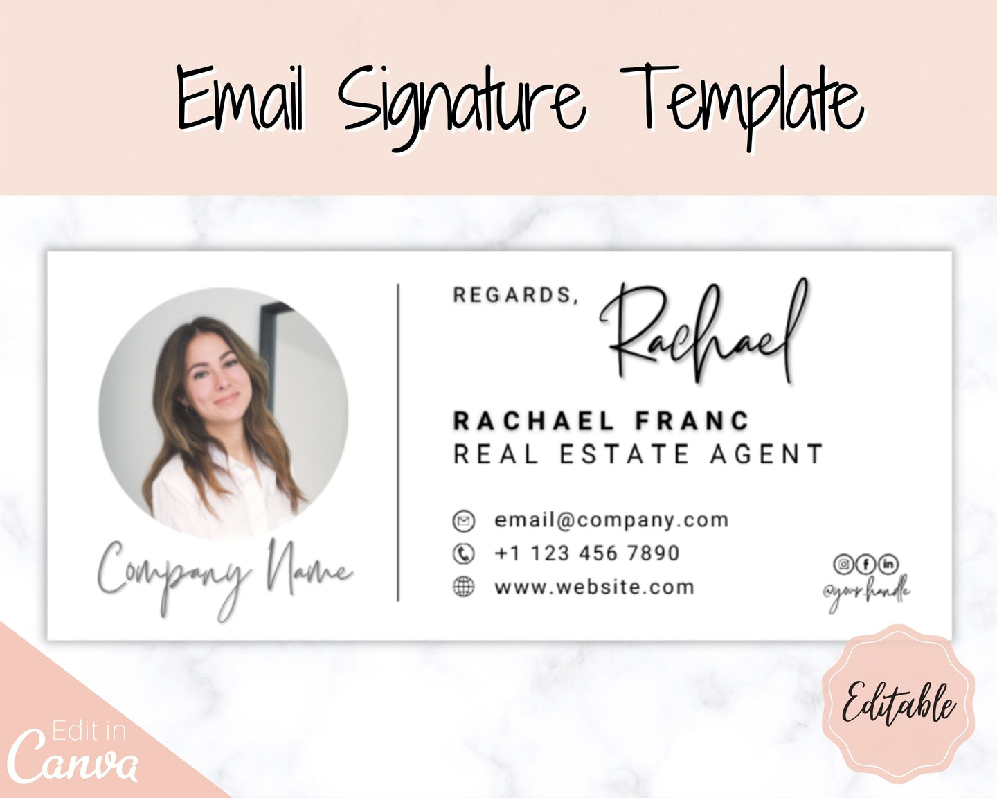 Email Signature Template with logo & photo! Editable Canva Signature Design. Minimalist, Realtor Marketing, Real Estate, Professional, Gmail | Style 6