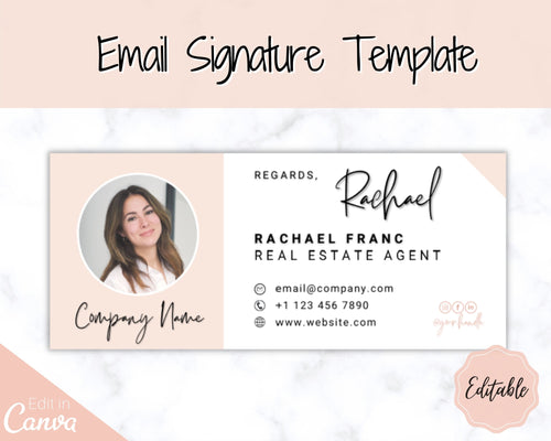 Email Signature Template with logo & photo! Editable Canva Signature Design. Minimalist, Realtor Marketing, Real Estate, Professional, Gmail | Style 7