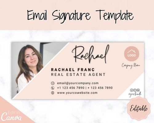 Email Signature Template with logo & photo! Editable Canva Signature Design. Minimalist, Realtor Marketing, Real Estate, Professional, Gmail | Style 8