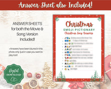 Load image into Gallery viewer, Emoji Pictionary Christmas Party Game. Holiday Games Printable, Holiday Quiz, Christmas Day Family Games, Songs, Movies, Virtual Activity
