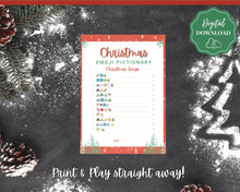 Load image into Gallery viewer, Emoji Pictionary Christmas Party Game. Holiday Games Printable, Holiday Quiz, Christmas Day Family Games, Songs, Movies, Virtual Activity
