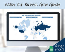 Load image into Gallery viewer, Etsy Sales Map Tracker, Global Order Tracker, Small Business World Sales, Automated Country Sales Map, Google Sheets Spreadsheet, Postcode | Blue
