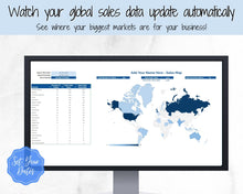 Load image into Gallery viewer, Etsy Sales Map Tracker, Global Order Tracker, Small Business World Sales, Automated Country Sales Map, Google Sheets Spreadsheet, Postcode | Blue

