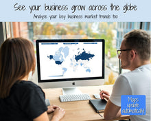 Load image into Gallery viewer, Etsy Sales Map Tracker, Global Order Tracker, Small Business World Sales, Automated Country Sales Map, Google Sheets Spreadsheet, Postcode | Blue
