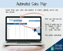Load image into Gallery viewer, Etsy Sales Map Tracker, Global Order Tracker, Small Business World Sales, Automated Country Sales Map, Google Sheets Spreadsheet, Postcode | Blue
