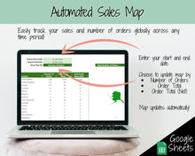 Load image into Gallery viewer, Etsy Sales Map Tracker, Global Order Tracker, Small Business World Sales, Automated Country Sales Map, Google Sheets Spreadsheet, Postcode | Green
