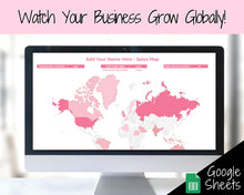 Load image into Gallery viewer, Etsy Sales Map Tracker, Global Order Tracker, Small Business World Sales, Automated Country Sales Map, Google Sheets Spreadsheet, Postcode | Pink
